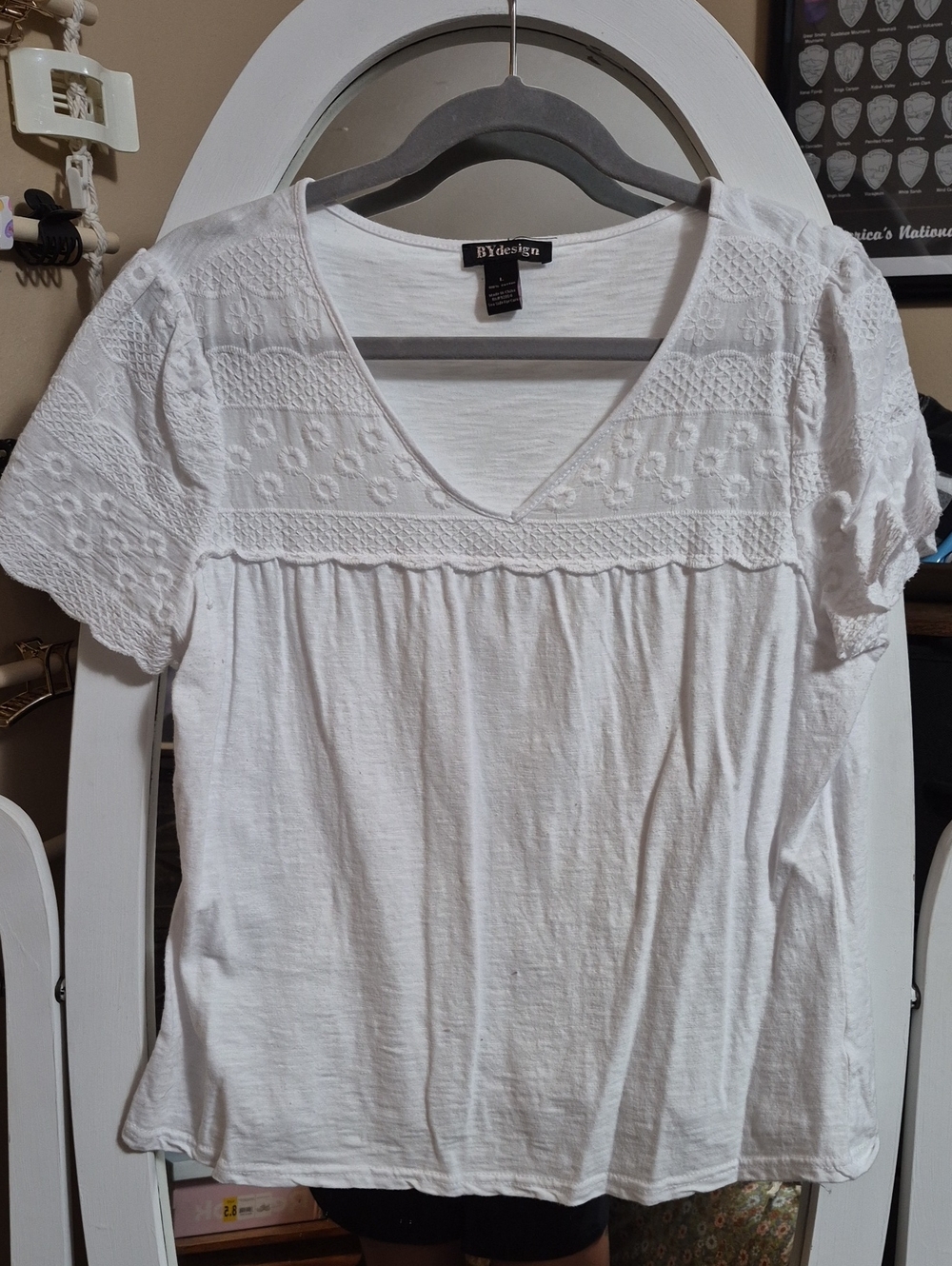 White Eyelet V-Neck Women's Top